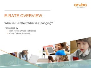 CONFIDENTIAL © Copyright 2015. Aruba Networks, Inc. All rights reserved
E-RATE OVERVIEW
What is E-Rate? What is Changing?
Presented by
– Dan Rivera [Aruba Networks]
– Chris Oskuie [Brocade]
 