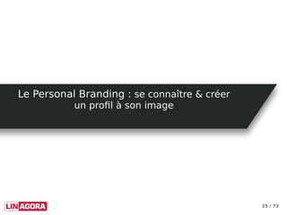 25 / 73
Le Personal Branding :Le Personal Branding : se connaître & créerse connaître & créer
un profil à son imageun prof...