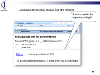 L’utilisation des réseaux sociaux doit être mesurée Il faut surveiller les espaces partagés36