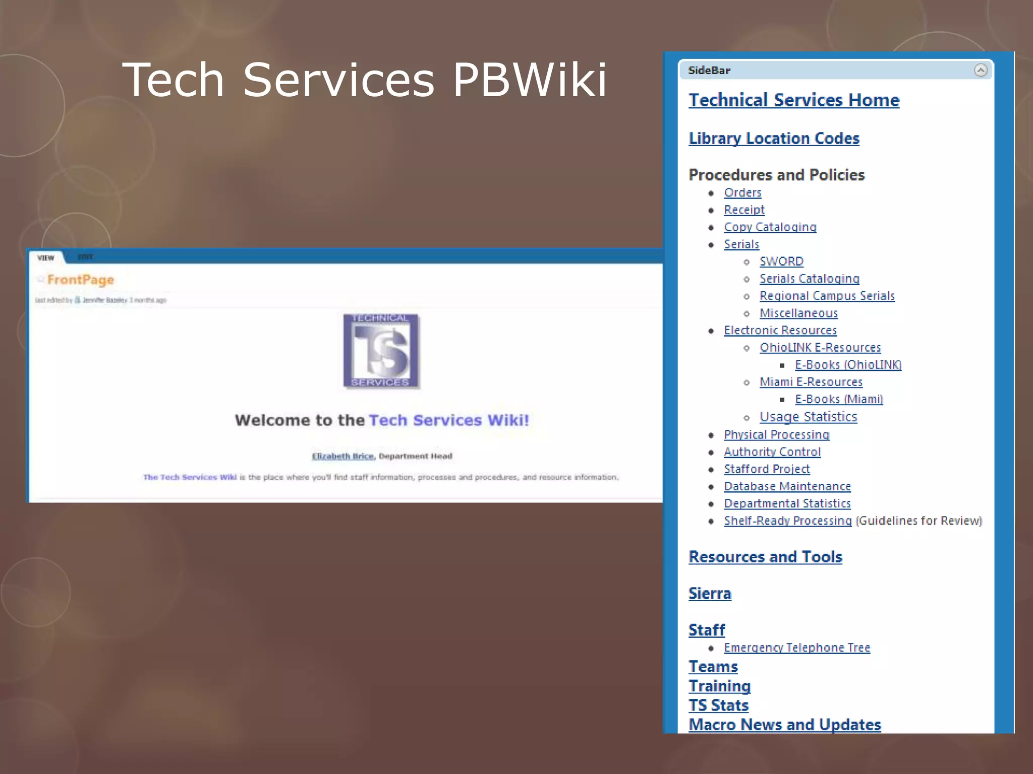 Tech Services PBWiki
 
