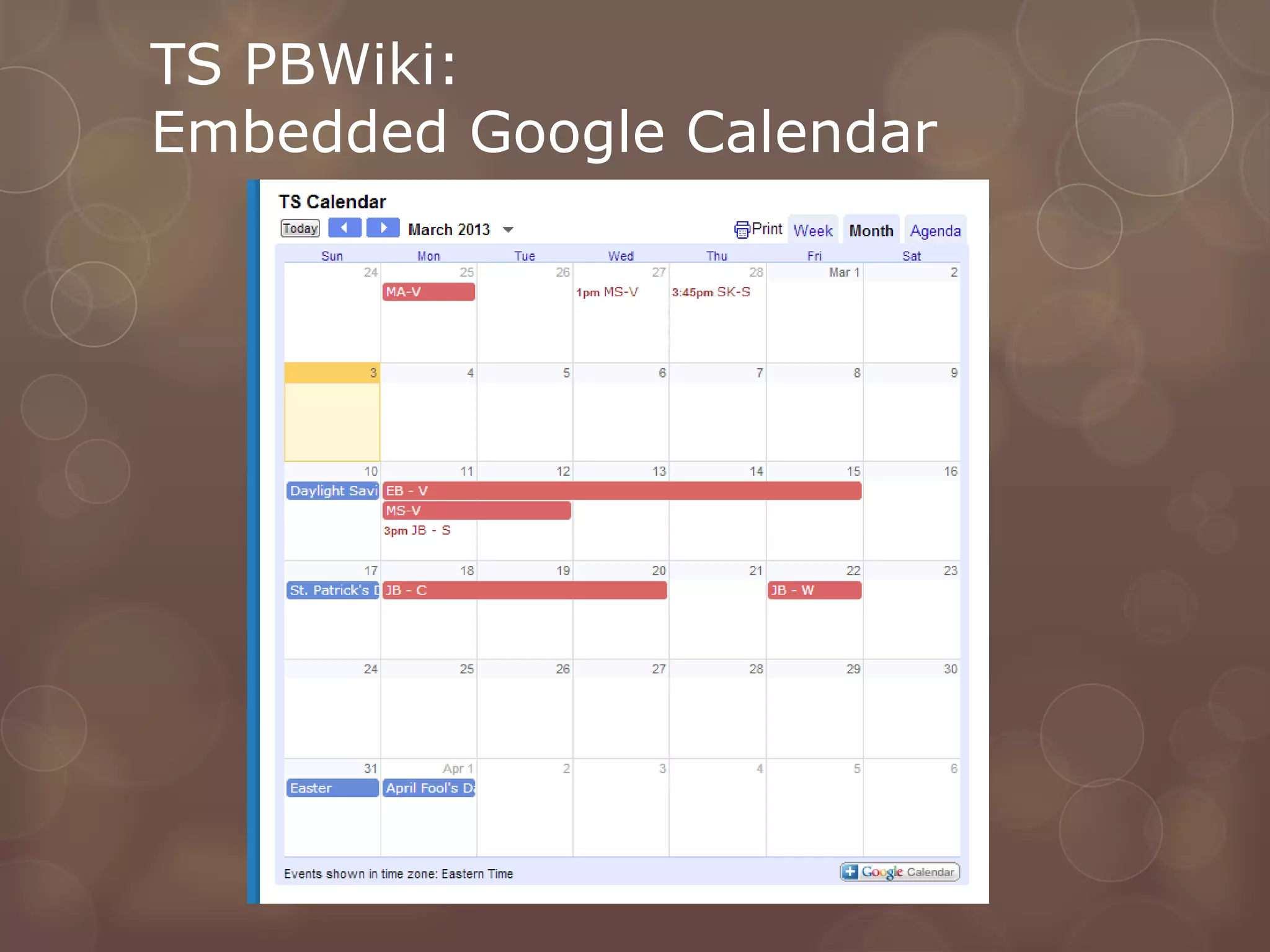 TS PBWiki:
Embedded Google Calendar
 
