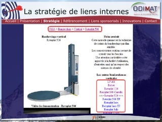 La stratégie de liens internes Accueil | Présentation |  Stratégie  | Référencement | Liens sponsorisés | Innovations | Contact 