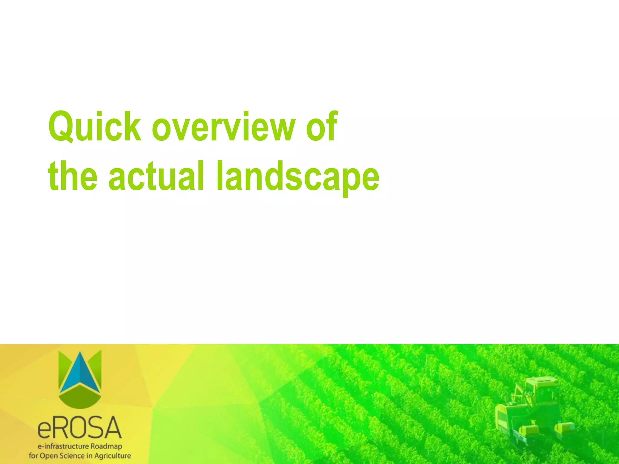 Quick overview of
the actual landscape
 