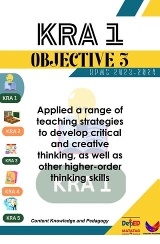 Applied a range of
teaching strategies
to develop critical
and creative
thinking, as well as
other higher-order
thinking skills
Content Knowledge and Pedagogy
 