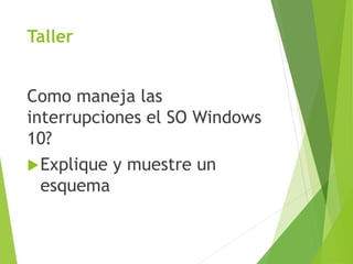 Taller
Como maneja las
interrupciones el SO Windows
10?
Explique y muestre un
esquema
 