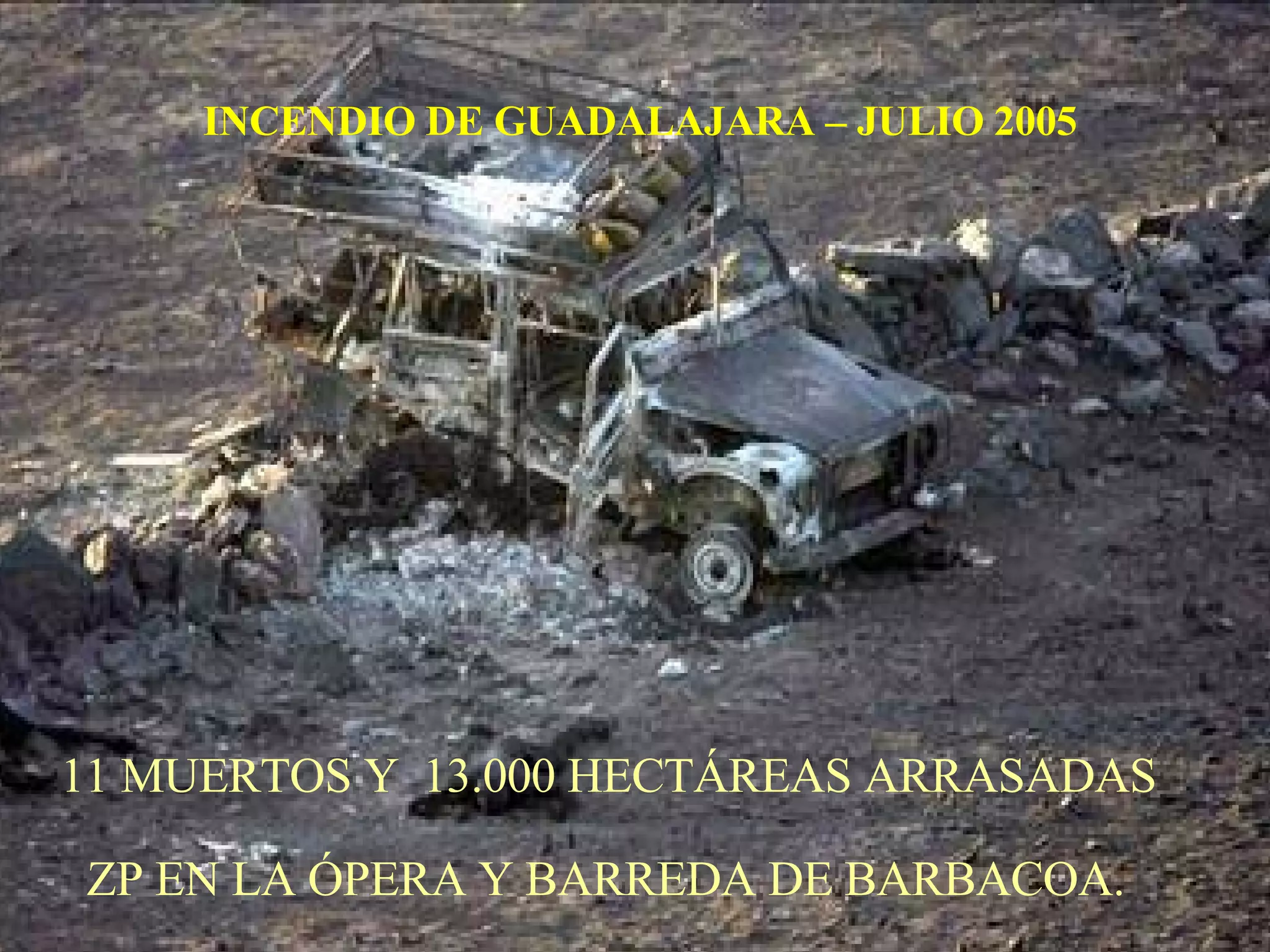11 MUERTOS Y  13.000 HECTÁREAS ARRASADAS ZP EN LA ÓPERA Y BARREDA DE BARBACOA. INCENDIO DE GUADALAJARA – JULIO 2005                                                               