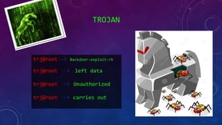 TROJAN
trj@root:~# Backdoor-exploit-rk
trj@root :~# left data
trj@root :~# Unauthorized
trj@root :~# carries out
 
