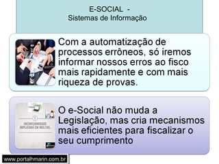 E-SOCIAL -
Sistemas de Informação
www.portalhmarin.com.brwww.portalhmarin.com.br
 