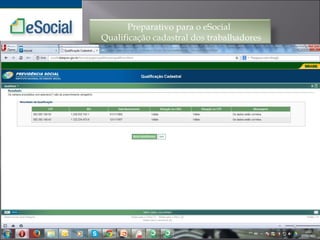 Preparativo para o eSocial
Qualificação cadastral dos trabalhadores
 