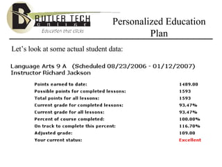 Personalized Education Plan Let’s look at some actual student data: 
