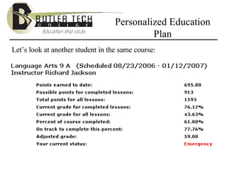 Personalized Education Plan Let’s look at another student in the same course: 