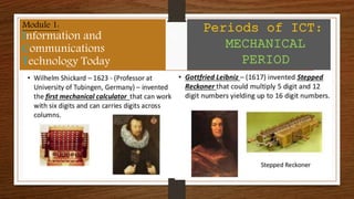 Module 1:
Information and
Communications
Technology Today
Periods of ICT:
MECHANICAL
PERIOD
 