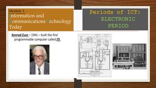 Module 1:
Information and
Communications Technology
Today
Periods of ICT:
ELECTRONIC
PERIOD
 