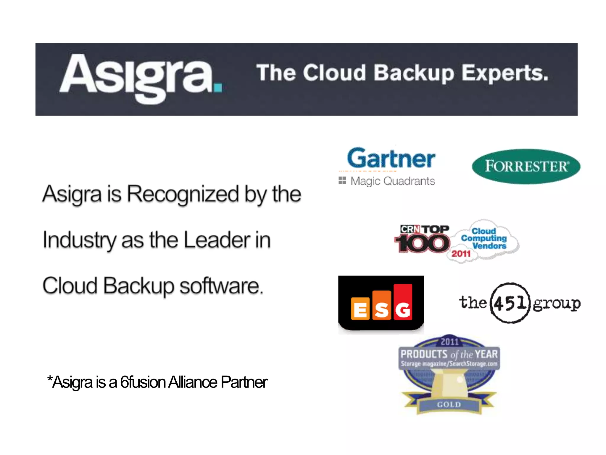 *Asigra is a 6fusion Alliance Partner
 