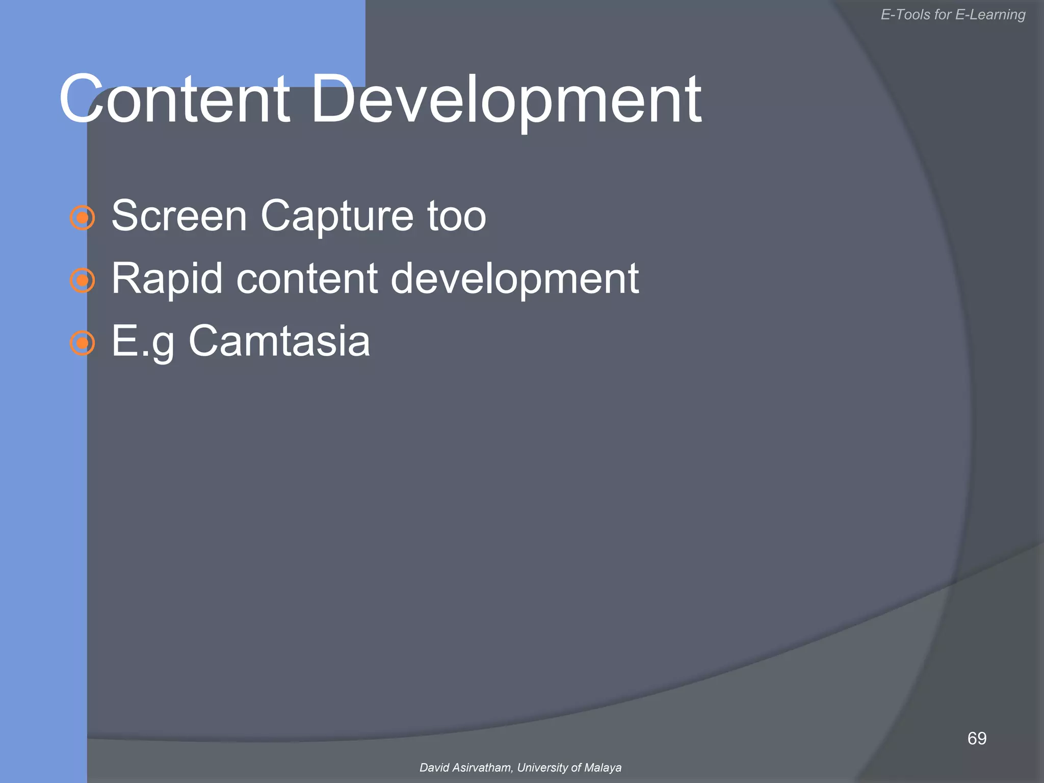 Online MaterialsWeb, the largest digital libraryVast amount of information4 x 1019 of information generated this yearUnstructuredFor learningNeed to select and filterOrganisePresentationE-bookshttp://visualbasic.freetutes.com/learn-vb6/lesson1.html47David AsirvathamICT in Education & Religion