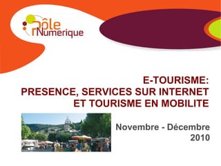 E-TOURISME:
PRESENCE, SERVICES SUR INTERNET
        ET TOURISME EN MOBILITE

               Novembre - Décembre
                              2010
 