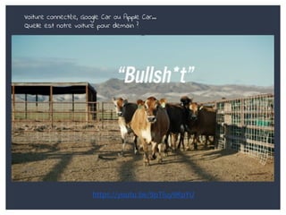 Voiture connectée, Google Car ou Apple Car…
Quelle est notre voiture pour demain ?
https://youtu.be/9pTluy9KpYU
 