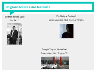 Un grand MERCI à nos témoins !
Bertrand de la Selle
EQUANCY
Frédérique Bartaud
Concessionaire Alfa Romeo Vendée
Equipe Toyota Marechal
Concessionnaire Toyota 95
 