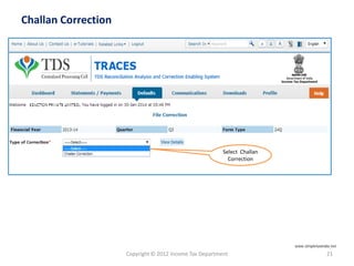 Copyright © 2012 Income Tax Department 21
Challan Correction
Select Challan
Correction
www.simpletaxindia.net
 