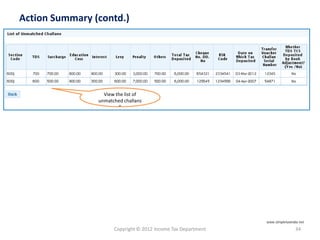 Copyright © 2012 Income Tax Department 34
Action Summary (contd.)
View the list of
unmatched challans
”
www.simpletaxindia.net
 