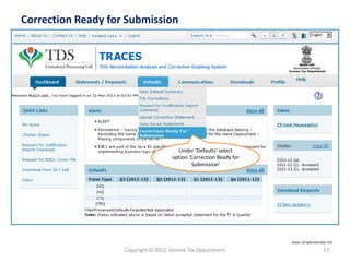 Copyright © 2012 Income Tax Department 37
Correction Ready for Submission
Under ‘Defaults’ select
option ‘Correction Ready for
Submission’
www.simpletaxindia.net
 