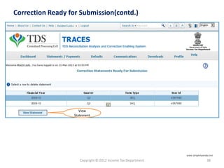 Copyright © 2012 Income Tax Department 38
Correction Ready for Submission(contd.)
View
Statement
www.simpletaxindia.net
 