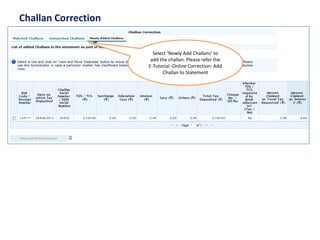 Challan Correction 
Select ‘Newly Add Challans’ to add the challan. Please refer the E-Tutorial -Online Correction-Add Challanto Statement  