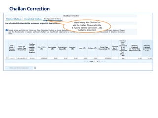 Challan Correction
Select ‘Newly Add Challans’ to
add the challan. Please refer the
E-Tutorial -Online Correction- Add
Challan to Statement
 