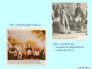 1781 = Exército inglês rende-se -1783 = acordo de paz * aceitação da independência * criação dos E.U.A. Prof. Caco Cardozo 