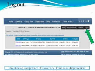Log out
________________________________
Cleanliness | Competence | Consistency | Continuous Improvement
 