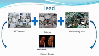 lead
CRT monitors Batteries Printed wiring board
Kindney damage
 