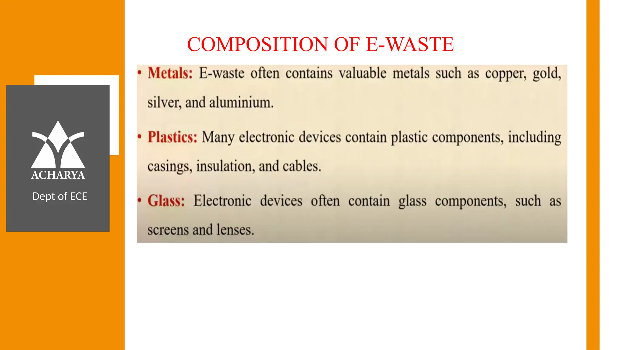 Dept of ECE
COMPOSITION OF E-WASTE
 
