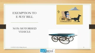 EXEMPTION TO
E-WAY BILL
NON-MOTORISED
VEHICLE
© GSTSEVA.COM, All Rights Reserved 30
 