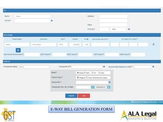 Contd…
E-WAY BILL GENERATION FORM
 