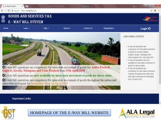 Contd…
HOMEPAGE OF THE E-WAY BILL WEBSITE
 