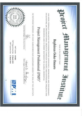 Rephinus Omoro Certificate Project Management Professional PMP