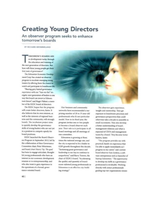 'Creating Young Directors'  Article in ICD Journal Jan 2015 by RS Brommeland
