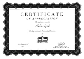 certificate of Appreciation