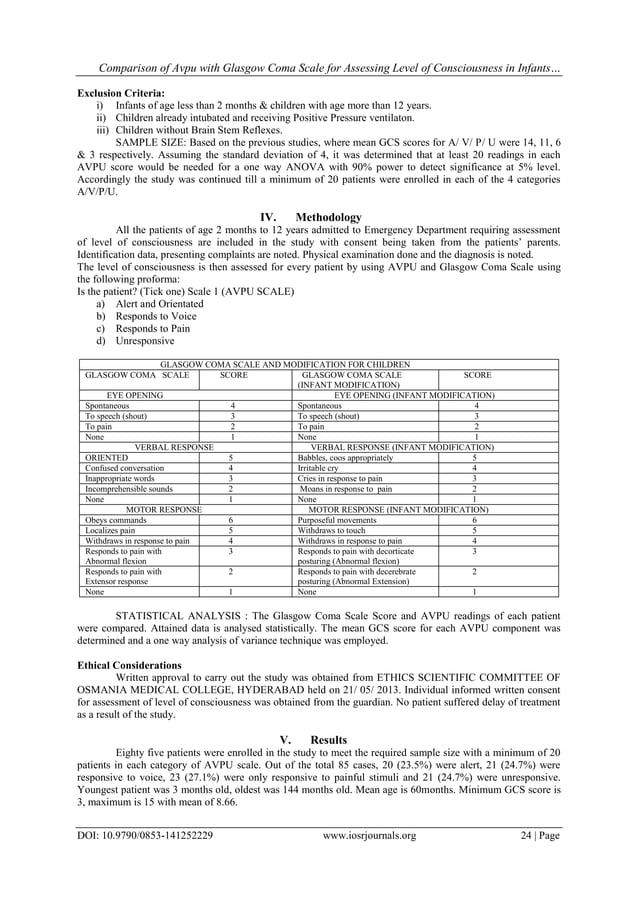 Comparison of Avpu with Glasgow Coma Scale for Assessing Level of