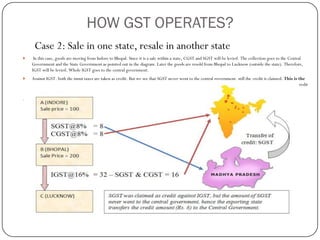 HOW GST OPERATES?
Case 2: Sale in one state, resale in another state
 In this case, goods are moving from Indore to Bhopa...
