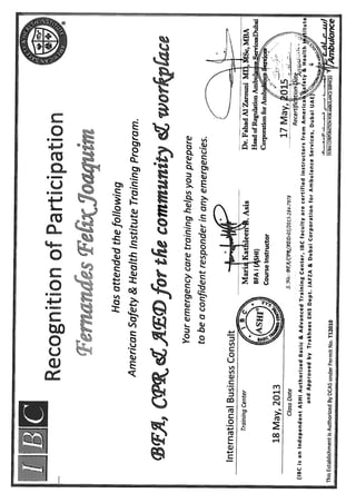 c.p.r.&a.e.d. certificate dubai u.a.e.