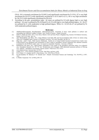 Enrichment Factor and Geo-accumulation Index for Heavy Metals at ...
