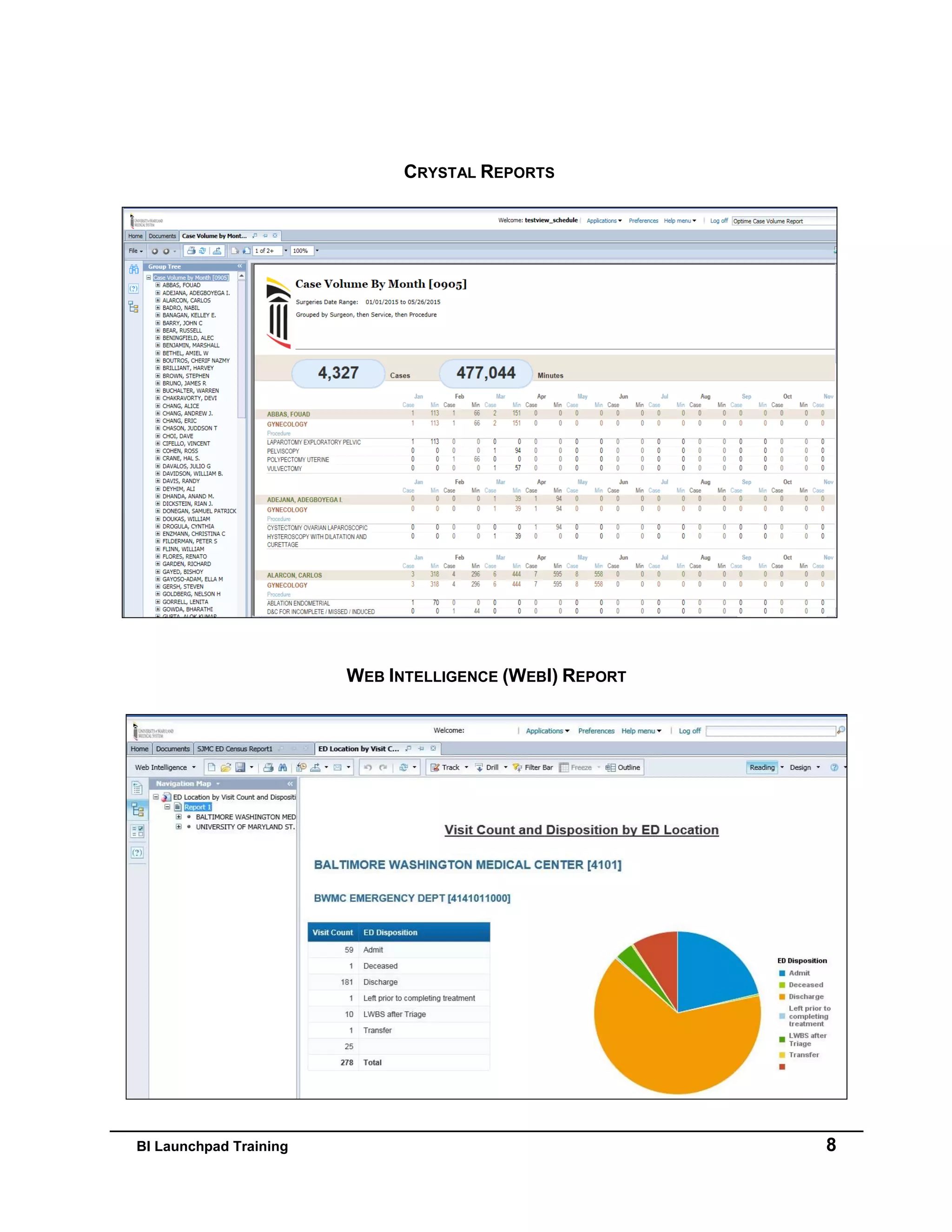 BI Launchpad Training 8
CRYSTAL REPORTS
WEB INTELLIGENCE (WEBI) REPORT
 