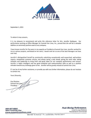 Letter of Recommendation for Jennifer Rodriguez - Summit Van Li