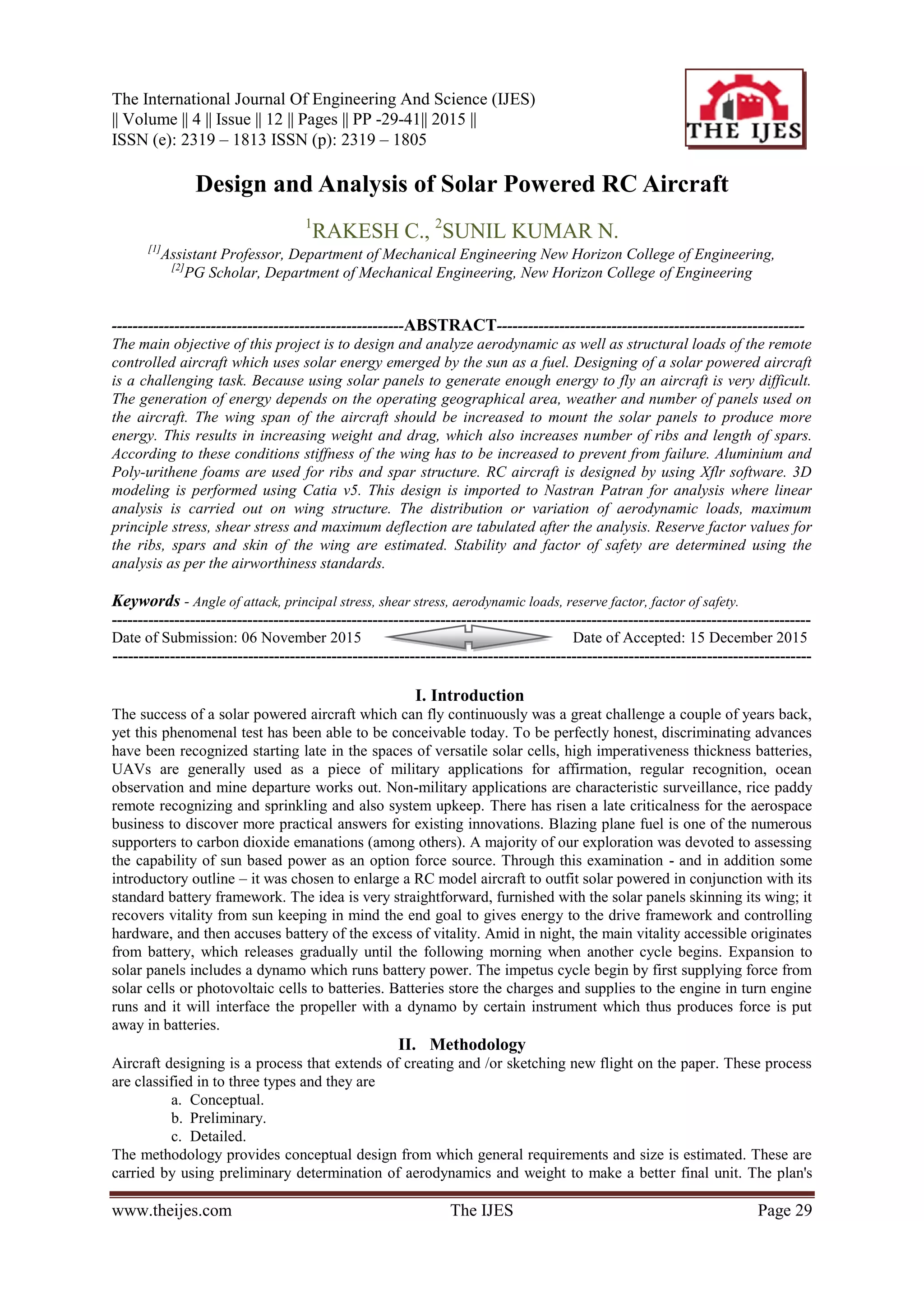 Design and Analysis of Solar Powered RC Aircraft | PDF
