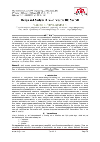 Design and Analysis of Solar Powered RC Aircraft | PDF