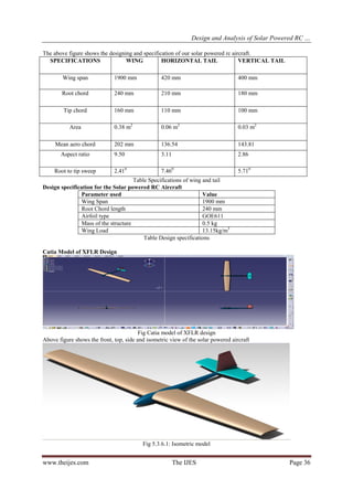 Design and Analysis of Solar Powered RC Aircraft | PDF