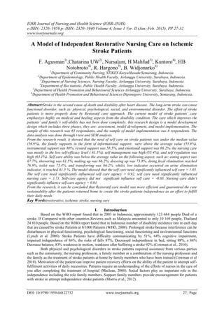 A Model of Independent Restorative Nursing Care on Ischemic Stroke ...