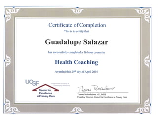 Health Coaching Course Certificate of Completion