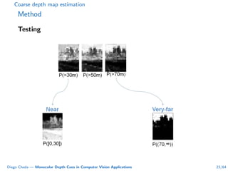 Coarse depth map estimation
Method
Testing
Diego Cheda — Monocular Depth Cues in Computer Vision Applications 23/64
 
